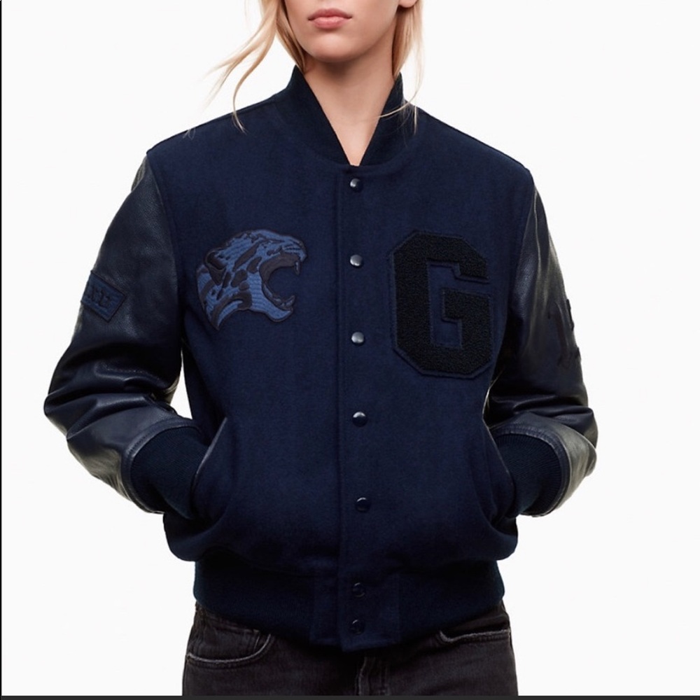 TNA Navy Blue Bomber Jacket Aritzia